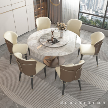 Mesa de jantar redonda de luxo em mármore de ferro com toca-discos